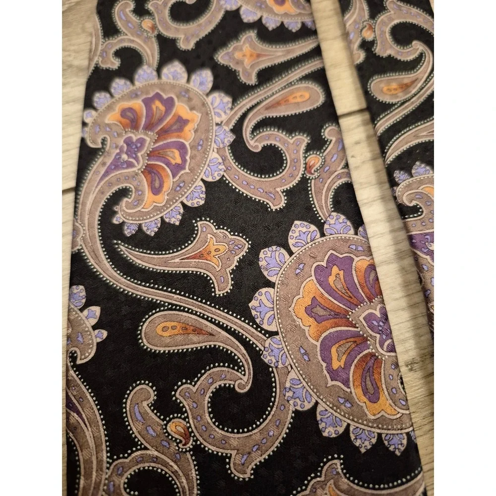 Robert Talbott Best of Class‎ Mens Silk Paisley Tie Black Purple Orange USA Made